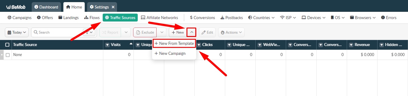 How to create a new traffic source at BeMob tracker