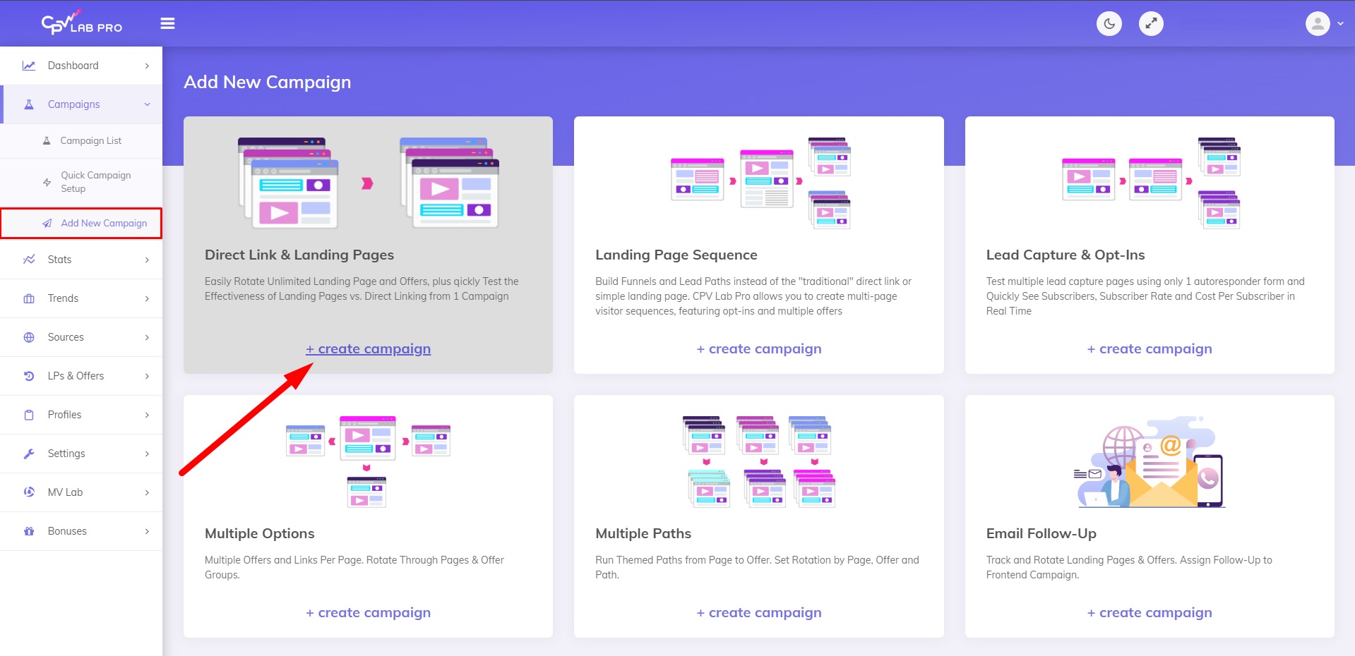 How to create ads tracking campaigns at CPV Lab tracker