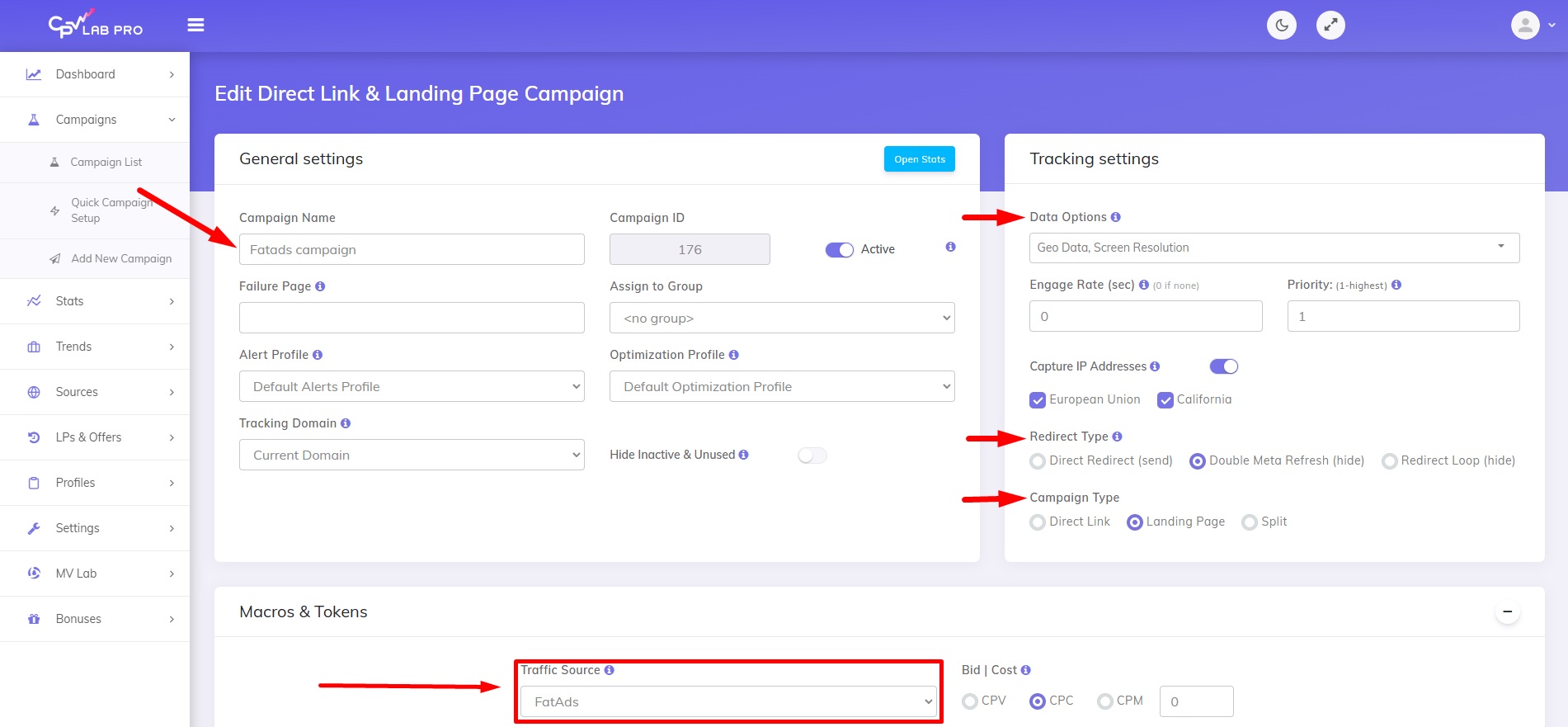 How to set up conversion tracking campaigns at CPV Lab PRO