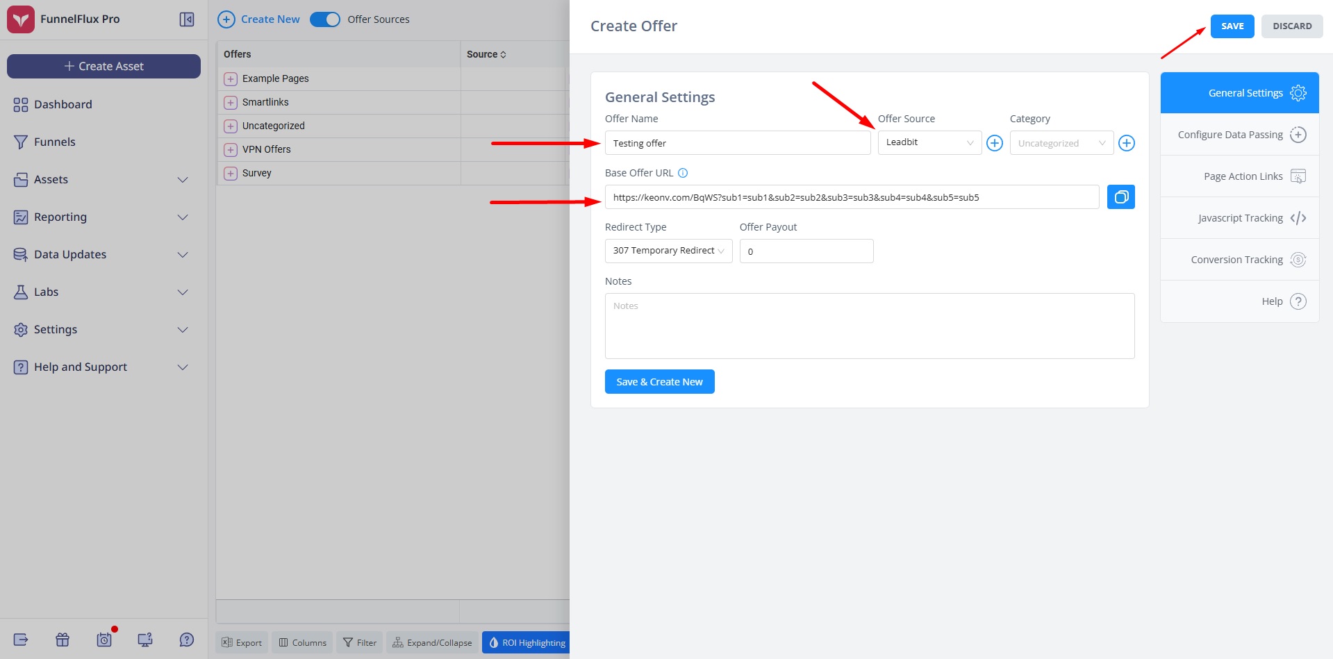 How to set up offers for conversion tracking at Funnel Flux