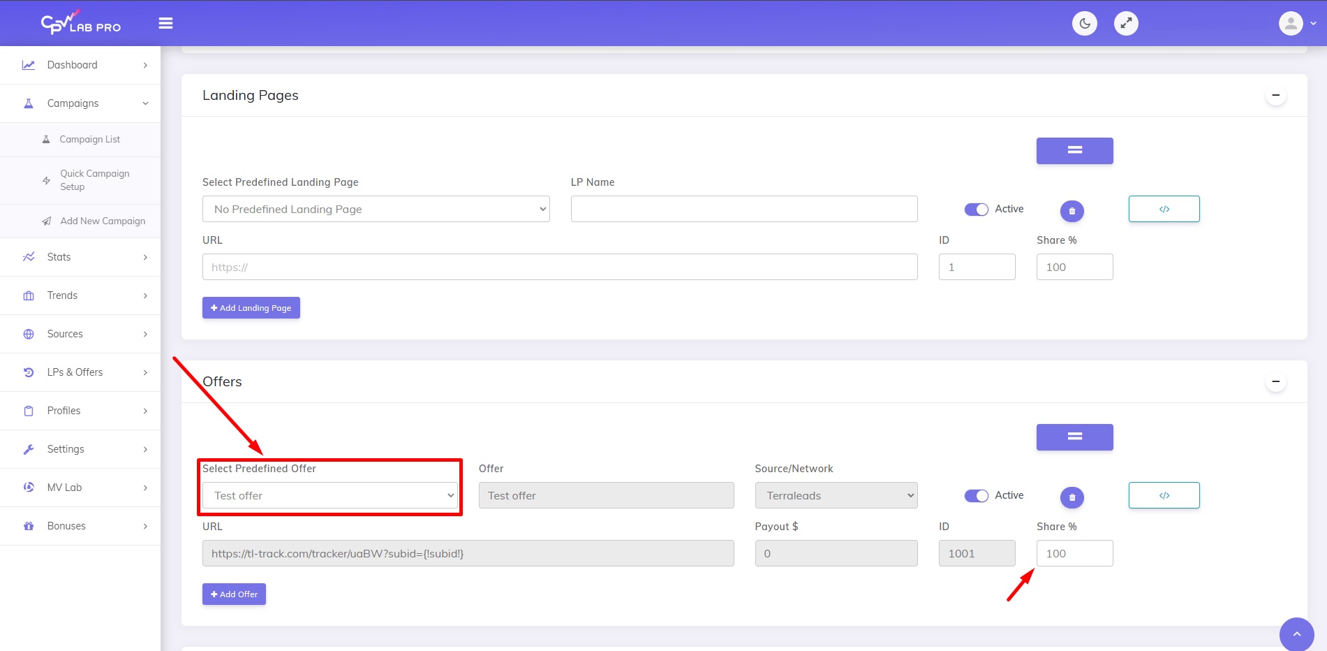 How to connect sources into a tracking campaign at CPVLab PRO