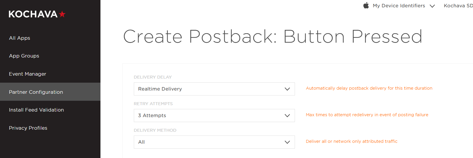 How to set up postback integration at Kochava affiliate tracker