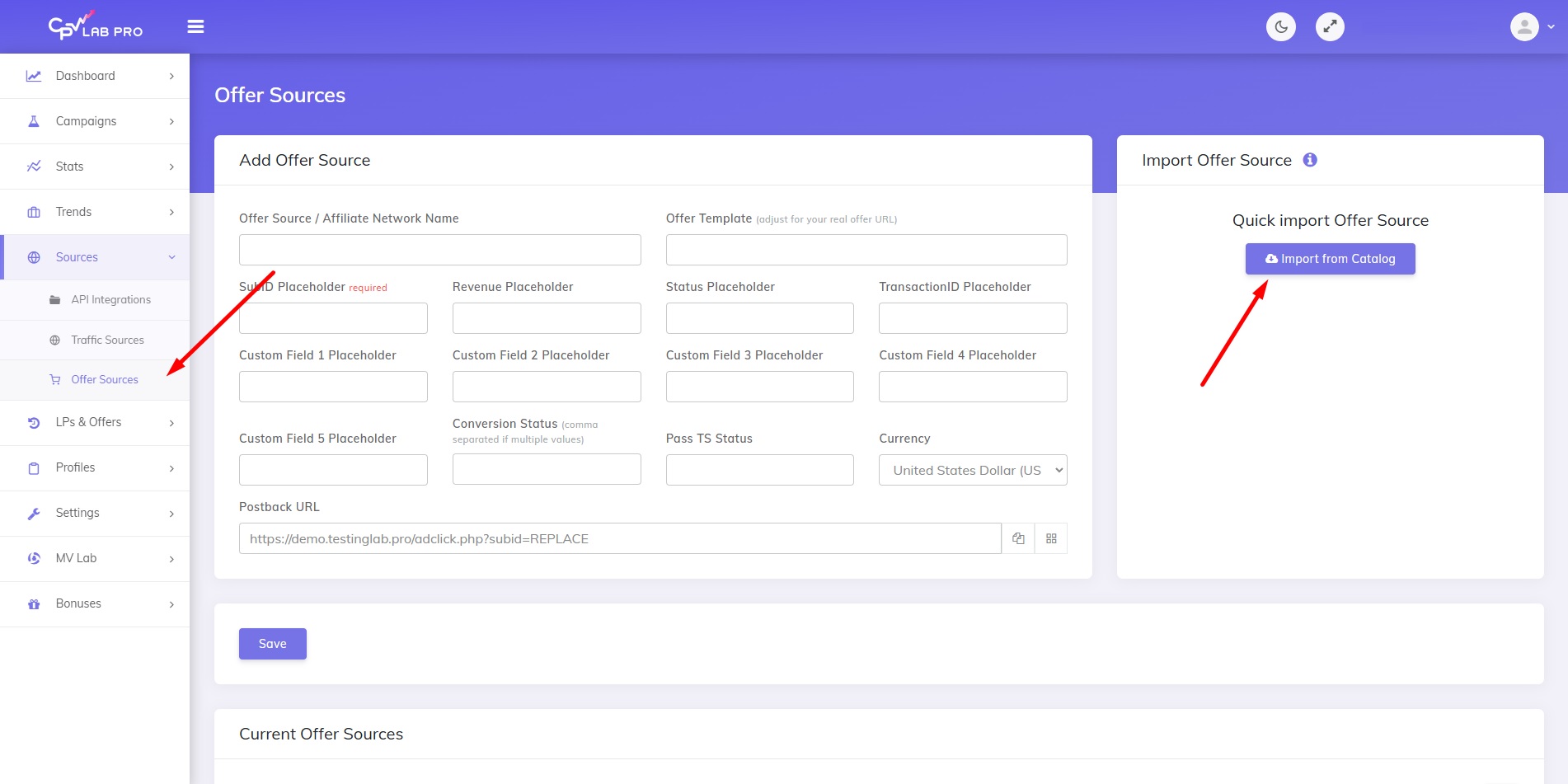 How add affiliate networks as offer sources to CPV Lab