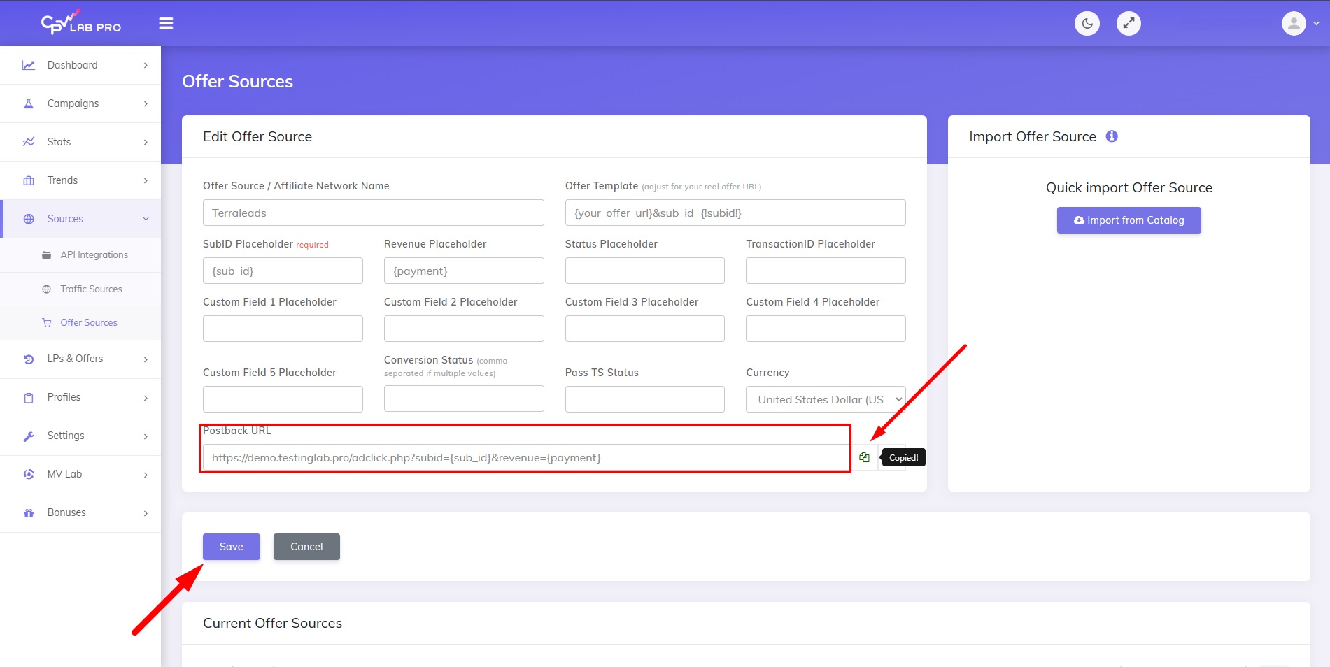 How to set up affiliate networks connection to CPV Lab PRO tracker