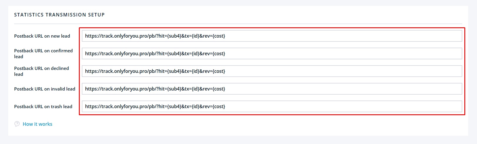 Where to put postback URL from Funnel Flux